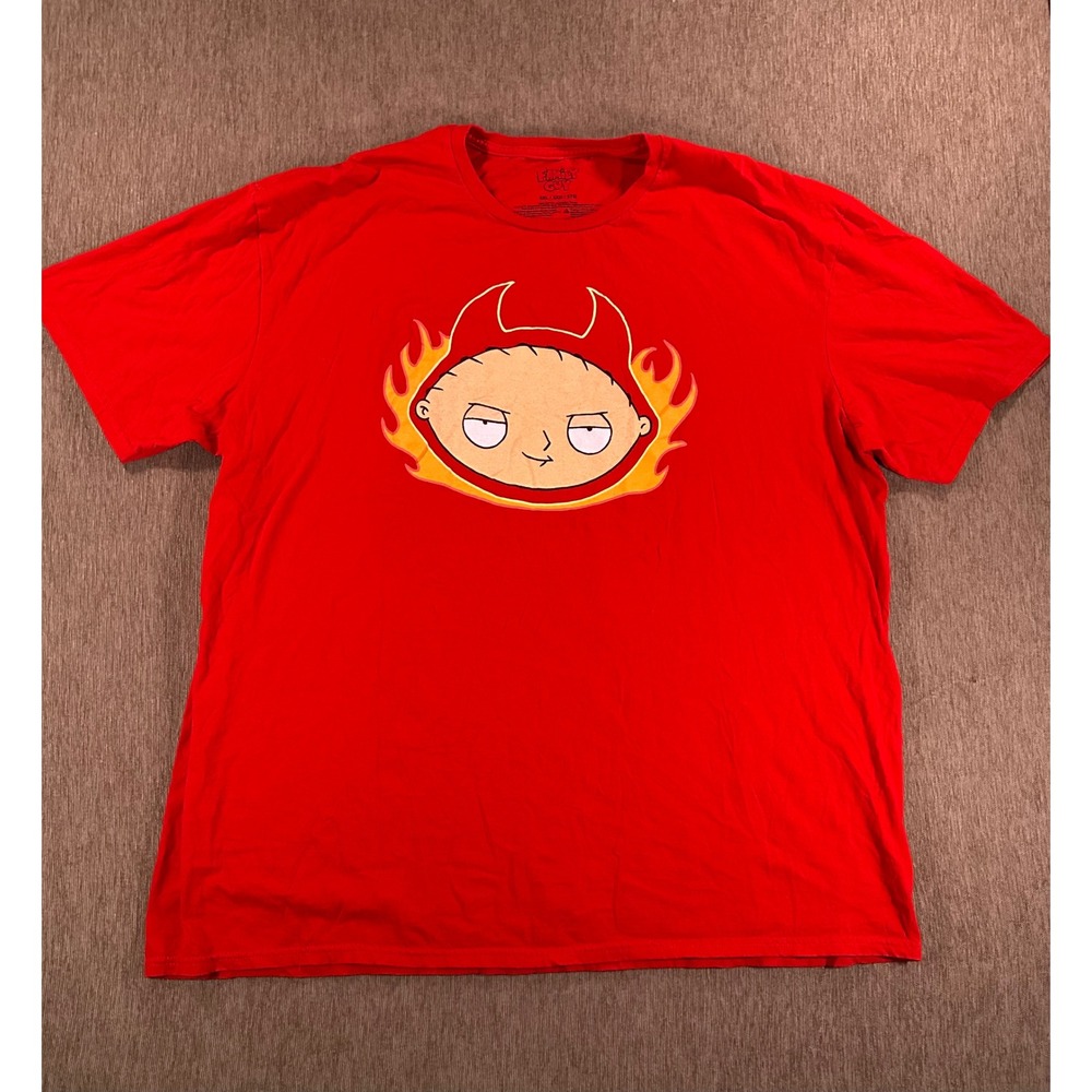 Family Guy Stewie Griffin Devil Flames Red Graphic T-Shirt Mens 3XL Cotton